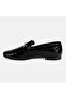 Women's Black Crocodile Printed Leather Loafer with Buckle Detail - 3