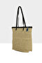Black Women's Leather Strap Tote Straw Bag M000008772 - 2