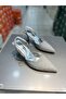 Serrace Silvery Material Open Back Short Heeled Women's Shoes