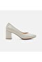 Women's Beige Patent Leather Thick Heeled Shoes - 2
