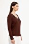 V-neck Lace piece bodysuit coffee - 2