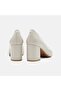 Women's Beige Patent Leather Thick Heeled Shoes - 5
