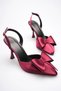 Woman's burgundy bow satin high heeled shoe tr40ms01d - 2