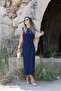 Navy Blue Orjin Zero Sleeve Draped Buckle Dress