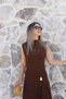 Coffee Color Zero Sleeve Long Side Buckle Detail Dress - 3