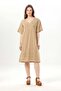 Short Sleeve V-Neck Alize Embroidered Midi Length Muslin Summer Dress Mink Vzn - 6