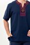Short Sleeve Shile Cloth Crew Neck Ethnic Men's Summer T-Shirt Navy Blue Lcvt - 3
