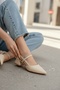 Elsa Beige Ankle Wrap (4 cm Heel Height) Pointed Toe Heeled Ballerina Shoes - 2
