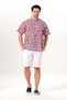 Short Sleeve Sile Fabric Single Pocket Stand Collar Men's Summer Tshirt Red Navy Blue Checkered 3008
