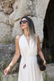Beige Halter Neck Open Back Linen Dress - 5