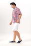 Short Sleeve Sile Fabric Single Pocket Stand Collar Men's Summer Tshirt Red Navy Blue Checkered 3008 - 5