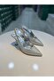 Serrace Silvery Material Open Back Women's Heeled Shoes