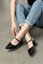 Elsa Black Ankle Wrap (4 cm Heel Height) Pointed Toe Heeled Ballerina Shoes - 6