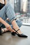 Elsa Black Ankle Wrap (4 cm Heel Height) Pointed Toe Heeled Ballerina Shoes - 7