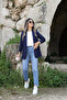 Navy Blue Sleeve Drawstring Detail Blazer - 2