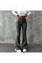 High Waist Flared Jean Pants - Full P Cotton U Flare Denim with Distressed Detail