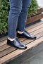 Star navy blue men's leather shoes - 4