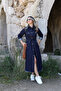 Navy Long Belted Pocketed Jean Dress - 7