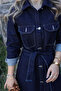 Navy Long Belted Pocketed Jean Dress - 5
