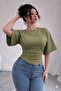 Women's Khaki Cotton Soft Fabric Blouse Draped Stylish Casual Model (Not Crop) 0080