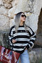Anthracite Standard Size Crew Neck Striped Sweater - 2