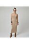 Premium Fit Square Neck Corded Fabric Knitwear Midi Dress