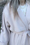 Beige Standard Size Striped Lined Button Detail Cashmere Coat - 3