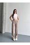 Women's High Waist Vertical Textured Lettuce Edge Detailed Palazzo Trousers