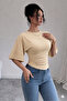 Women's Beige Cotton Piece Soft Fabric Blouse Draped Stylish Daily Model (Not Cropped) 0080 - 5