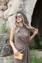 Vizon Draped gold buckled zero sleeve dress - 2