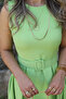 Pistachio Green Halter Neck Belted Flared Dress - 5