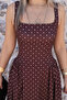 Brown Square Neck Pleated Polka Dot Dress - 4