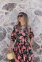 Black floral print belted maxi dress - 3