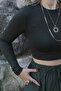 Dark Khaki Long Sleeve Crop Top - 4