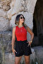 Red halter neck long crop - 2