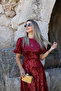 Burgundy Balloon Sleeve Sequin Dress - 2