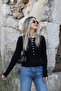 Black Standard Size Wool Buttoned Knitwear Sweater - 2
