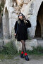 Black Standard Size Turtleneck Ribbed Skirt Set - 2