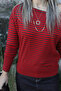 Coffee-red standard size one shoulder open knit sweater - 2
