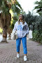 Blue Raised Tracksuit Made of Three Thread - Elastic Legs - 3