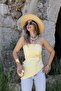 Yellow Asymmetrical Detail Strapless Blouse