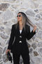 Black pleated double button blazer set - 2