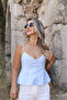 Baby Blue Pleated Detailed Rope Strap Buttoned Blouse - 2