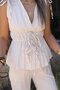 Beige Rubber Detail Blouse Pants Set - 4