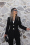 Black pleated double button blazer set - 3