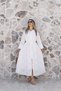 White waistline lace up brode dress