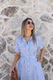 Blue Short Sleeve Belted Gingham Dress - 3