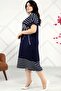 Women's Plus Size Black Floral Printed Striped Combination Dress - 2