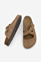Women's Genuine Leather Closed Front Eva Sole Cross-Strapped Daily Suede Sabo Slippers Menifa Camel Suede - 8