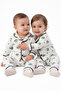 Unisex Ecru Green Frog Patterned Double Breasted Collar Pajama Set